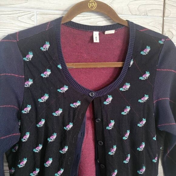 Moth Anthropologie Double Layer Cardigan Women's SZ S Fox Sweater - Picture 2 of 6
